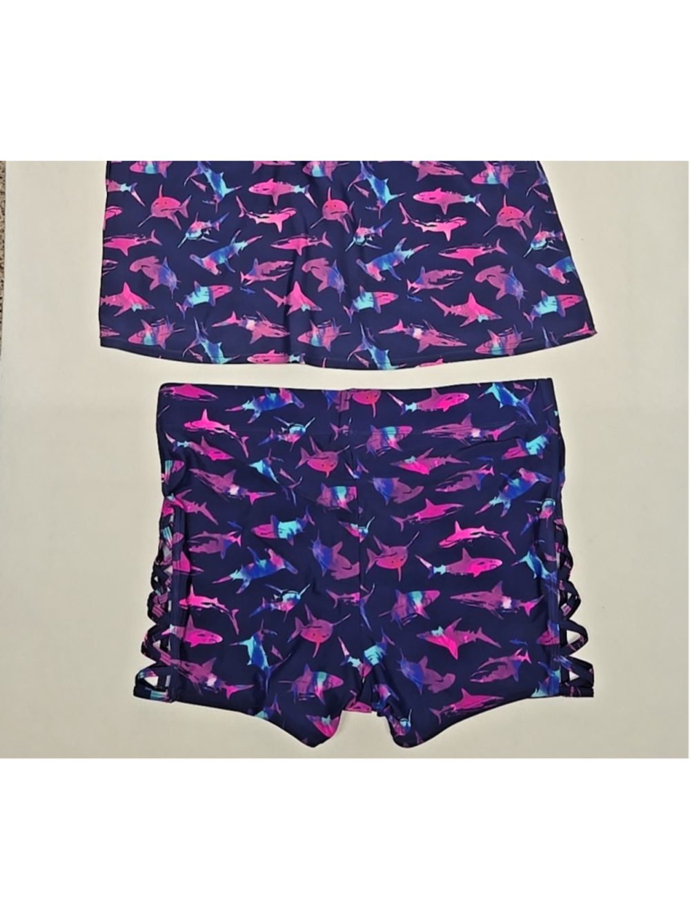 Torrid 1X Navy Shark Print High Rise Swim Short Lattice Side UPF 50 Plus Size - Picture 5 of 7